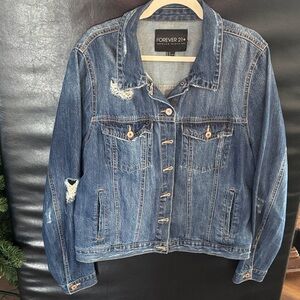 Forever 21 Blue Distressed Denim Jacket